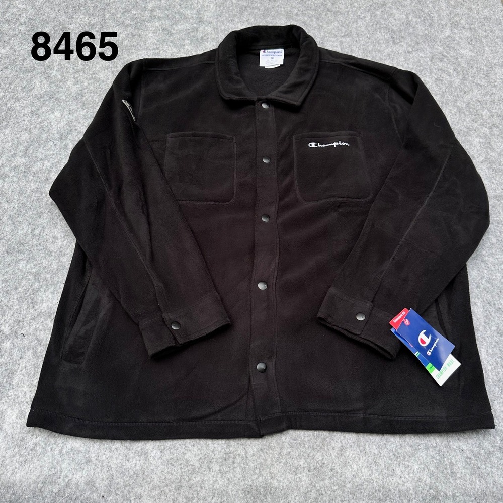 Champion Fleece Shirt Jacket Mens 2XL Black New Snap Front Shacket V74727